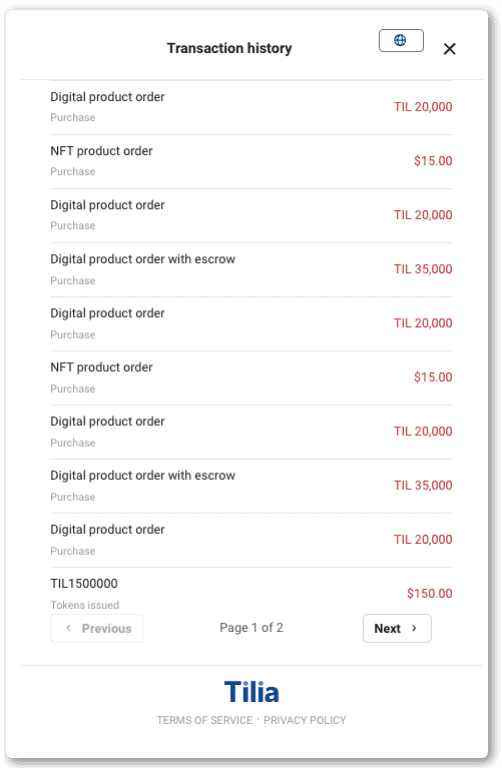 Payer's transaction history